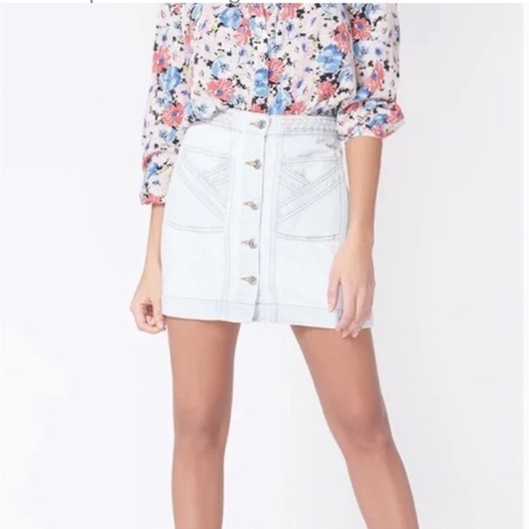 Veronica Beard Aron Braided Button Front Miniskirt Denim Jean Skirt Light Wash - Picture 2 of 14